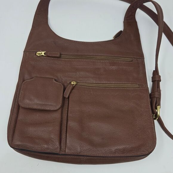 JP Ourse & Cie Brown Pebble Leather Traveler Crossbody Bag Purse Hidden Wallet - Picture 3 of 11